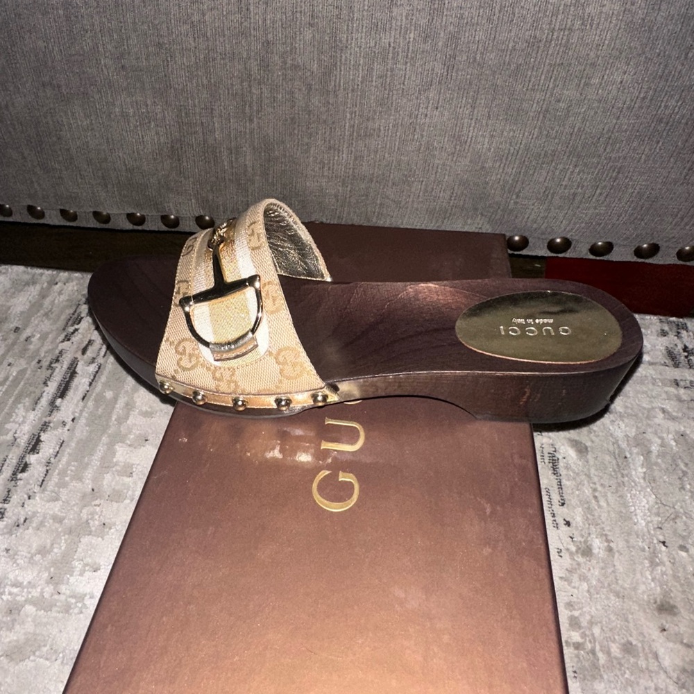 Gucci Vintage Wood Clog Slides BRAND NEW - Picture 5 of 6